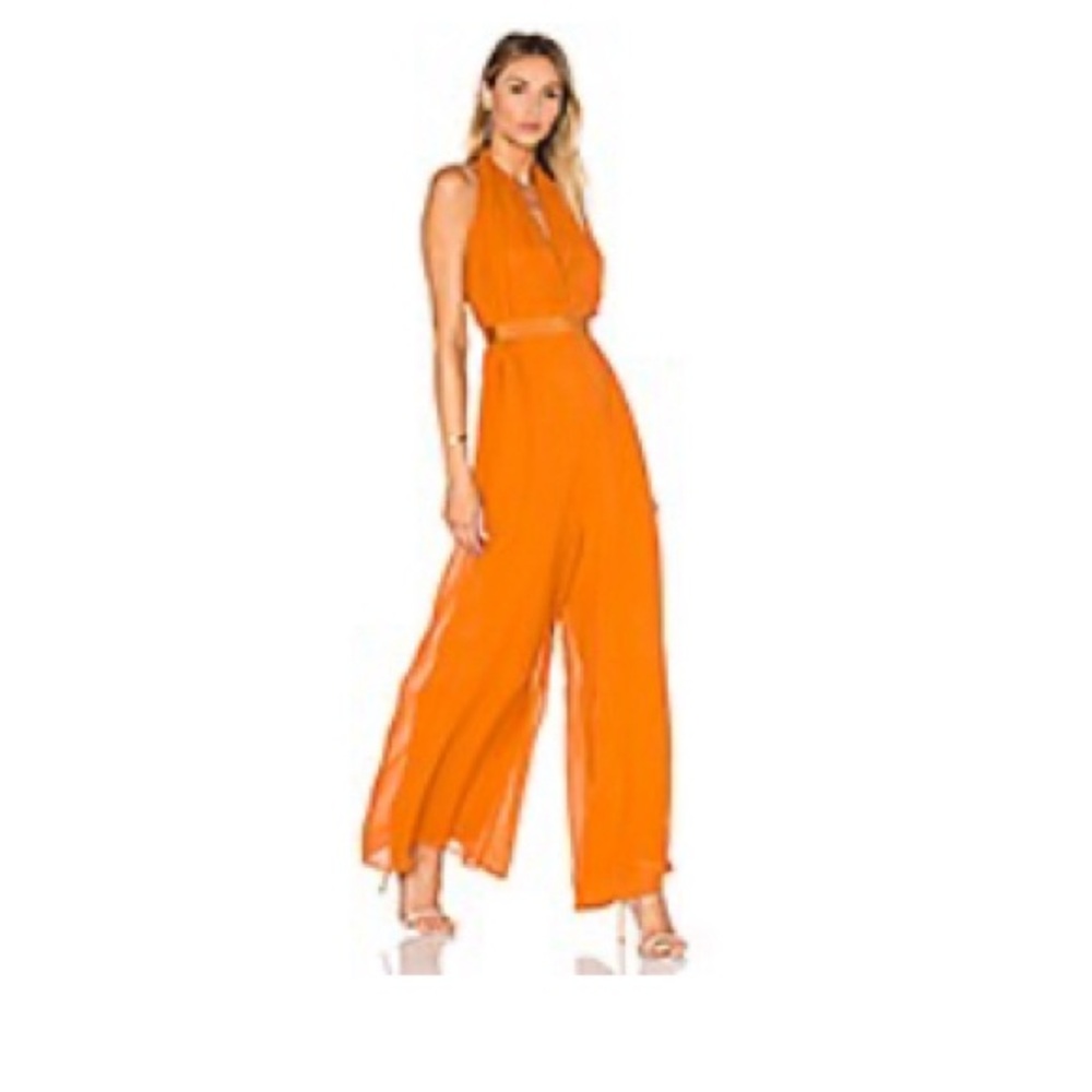 NICHOLAS Silk Halter Jumpsuit in Rust, size 6